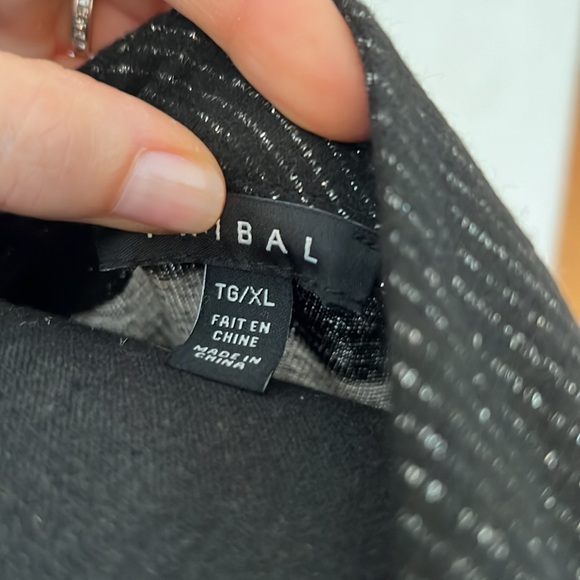 Tribal Scoop Neck V back Striped Black Gray Silver Soft Metallic Knit Sweater XL - Picture 4 of 8